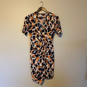 Banana Republic Orange & Navy Printed Midi Dress